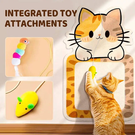 Wall Mounted Cat Scratching Post, Self Adhesive Vertical Felt Scratcher with Dangling Toys and Bells for Indoor Cats