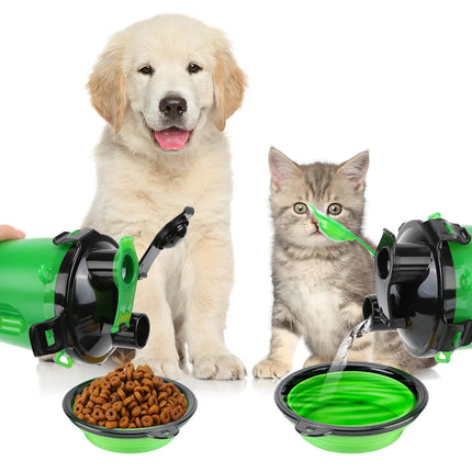 Dog Food and Water Bottle 2 in 1, Portable Dog Water Bottle, Collapsible Dog Bowl, Pet Food Container for Travel