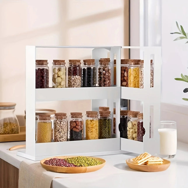 Spice Rack Organizer for Countertop, Seasoning Rack with 2 Swivel Shelves, Kitchen Cabinet Organizer Holds 20 Jars