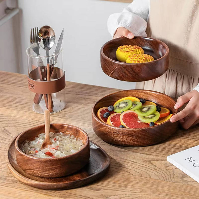 Fruit Bowl for Kitchen Counter, Solid Walnut Wooden Salad Bowls and Serving Bowls for Fruit and Snacks – image 2