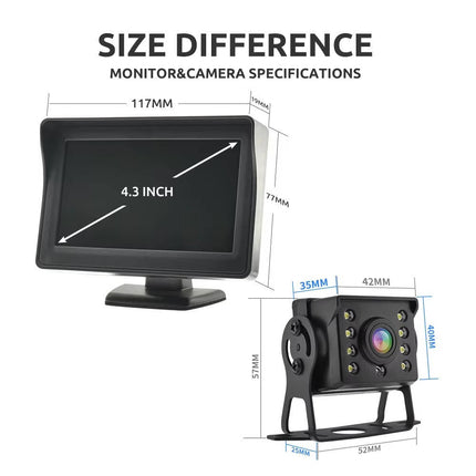 Wireless reverse camera for car, truck and caravan, 4.3 inch backup monitor with 170 degree lens and IP68