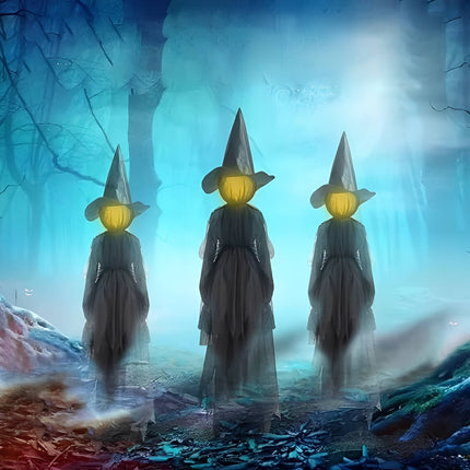 Halloween Witches, Light Up Halloween Witch Decoration Set of 3, Sound Activated Outdoor Halloween Decorations for Yard