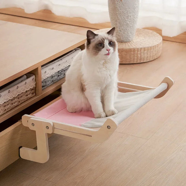 Cat Beds for Indoor Cats, Elevated Cat Bed and Cat Hammock, Wooden Cat Perch with Breathable Fabric Sling
