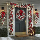 Christmas Wreath for Front Door, Flocked Door Wreath with Pinecones and Red Berries, Outdoor Christmas Door Decorations