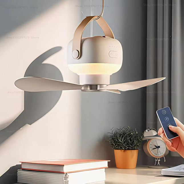 Portable Fan with LED Light and Remote, Battery Powered Fan for Camping and Travel, Hanging Tent Fan with 7200mAh