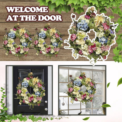 Front Door Wreath for Spring, Floral Door Decoration for Wall and Porch
