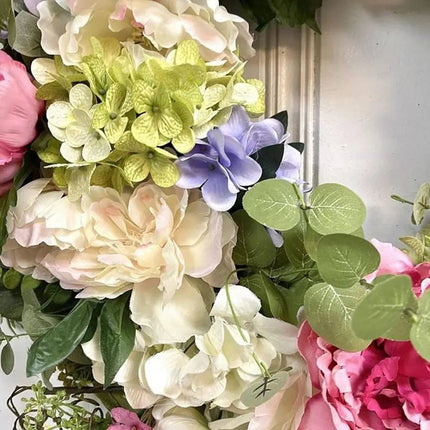 Artificial Flower Wreath with Rainbow Hydrangea, Front Door Wreath for Spring – image 4