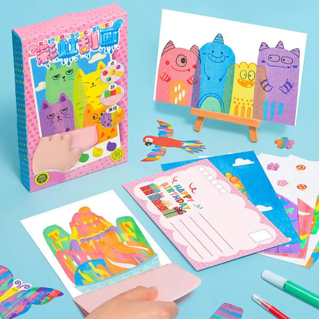 Squeegee Art Kit for Kids, Squeegee Painting Art Kit with Watercolor Pens and Stickers, Art Kit for Young Artists
