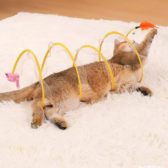 Cat Tunnels, Foldable S Shaped Spring Cat Tunnel, Interactive Cat Toy for Kittens