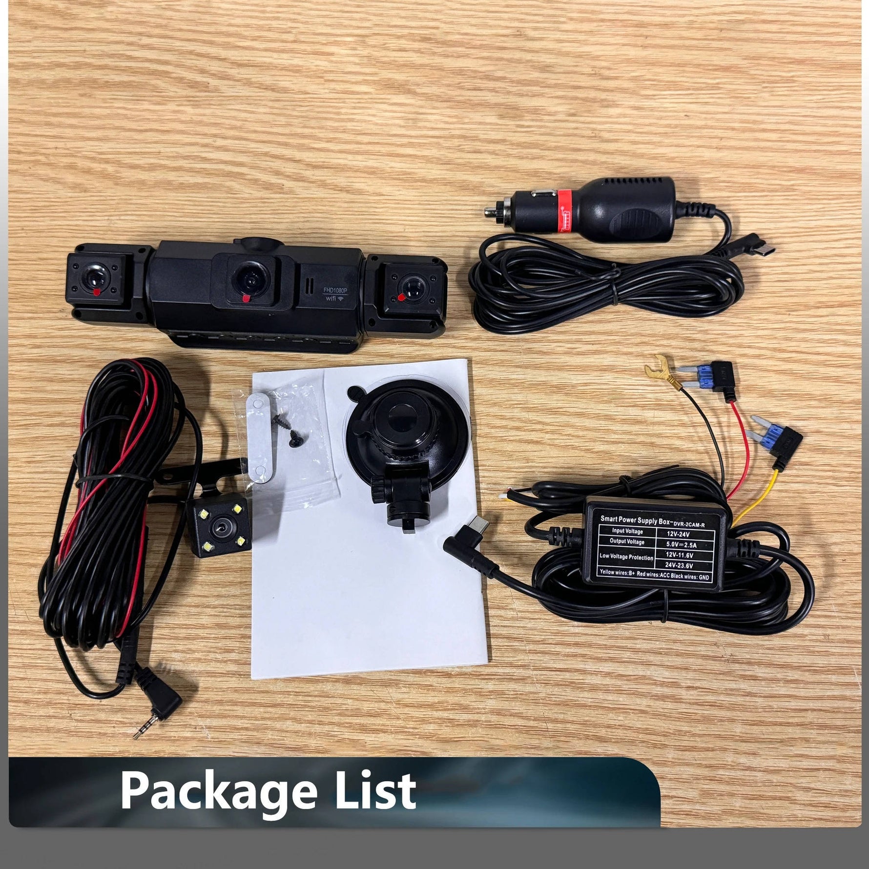 Tuzwa 4 Channel Dash Cam with WiFi & Night Vision – 1080P Front, 720P Side/Rear, 3" IPS Display, Parking Monitor, G-Sensor & Loop Recording