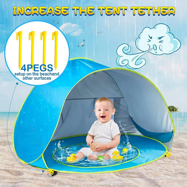 Pop Up Beach Tent for Kids Under 3, Infant Beach Tent with UPF 50 UV Protection and Splash Pool