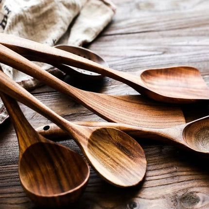 Wooden Kitchen Utensil Set 6 Piece, Wood Spatula for Nonstick Pans with Hanging Holes
