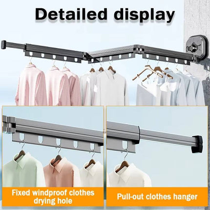 Clothes Drying Rack, Wall Mounted Folding Drying Rack with Suction Cups for Glass and Tiles – image 4