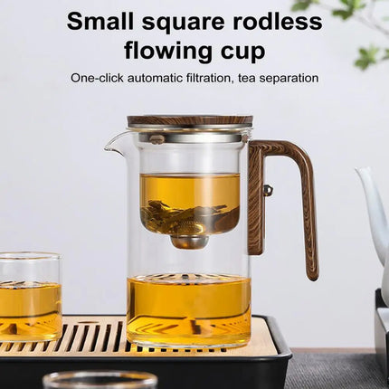 Water Separation Glass Teapot with Infuser, 500ml and 700ml Borosilicate Glass Tea Pot with Anti-Scald Wooden Handle and Strainer