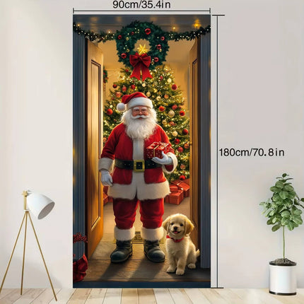 Christmas Front Door Decoration, Waterproof PVC 3D Door Mural