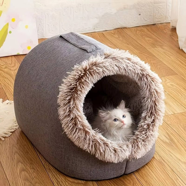 Cat Bed Cave for Indoor Cats, Covered Cat Cave Bed with Insulated Plush Lining, Warm Winter Pet Bed for Small Dogs