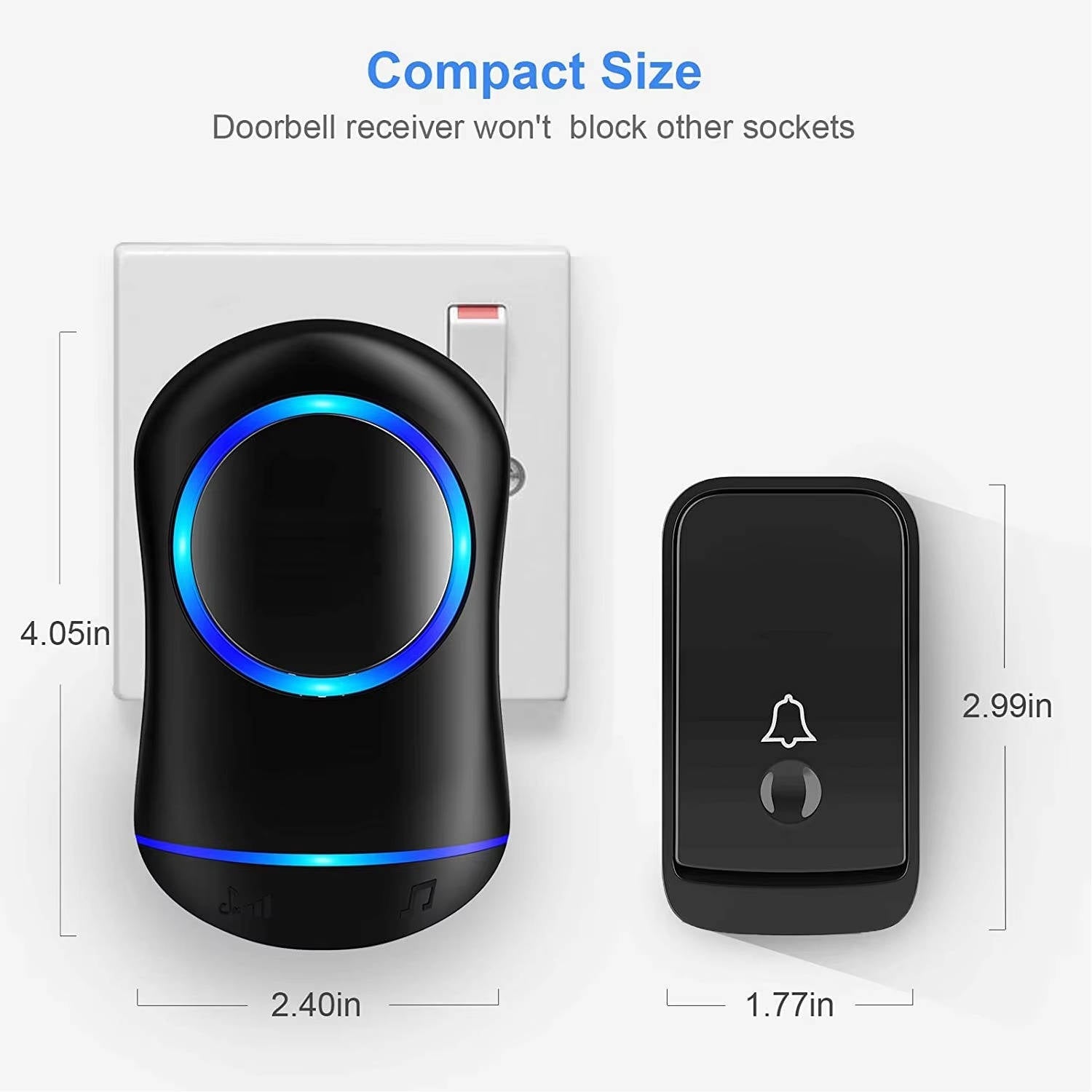 Tuzwa Wireless Doorbell Kit – 1000 Ft Long Range Plug-In Doorbell with 45 Chimes, 4 Volume Levels, LED Alert, Memory & IP44 Button