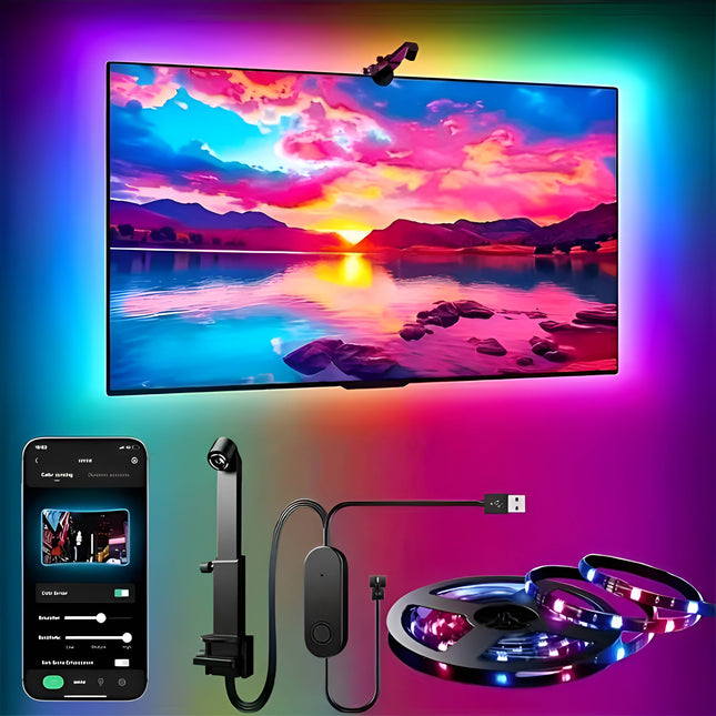 TV Backlight LED Strip Lights for TV 55 to 75 Inch with Screen Color Sync, RGBIC LED Strip Lights with Remote and – image 2