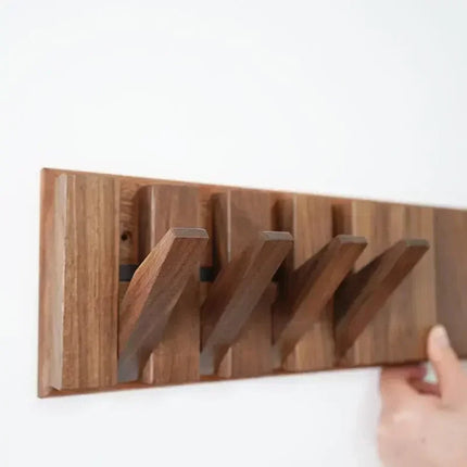 Solid Wood Wall-Mounted Coat Rack, No Drill Hook Rail, 4 or 6 Hooks, Light or Dark, Entryway Organizer