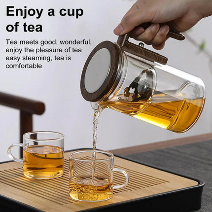 Water Separation Glass Teapot with Infuser, 500ml and 700ml Borosilicate Glass Tea Pot with Anti-Scald Wooden Handle and Strainer