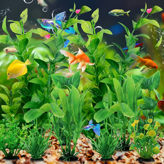 Fake Aquarium Plants 10 Pack, Fish Tank Decorations with Weighted Base, Plastic Aquarium Decorations