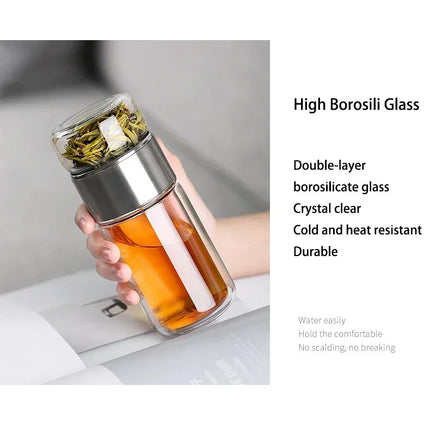 Glass Tea Infuser Bottle 14.5 fl oz, Double Wall Loose Leaf Tea Infuser Tumbler with Tea Sifter and Leak Proof Lid – image 5