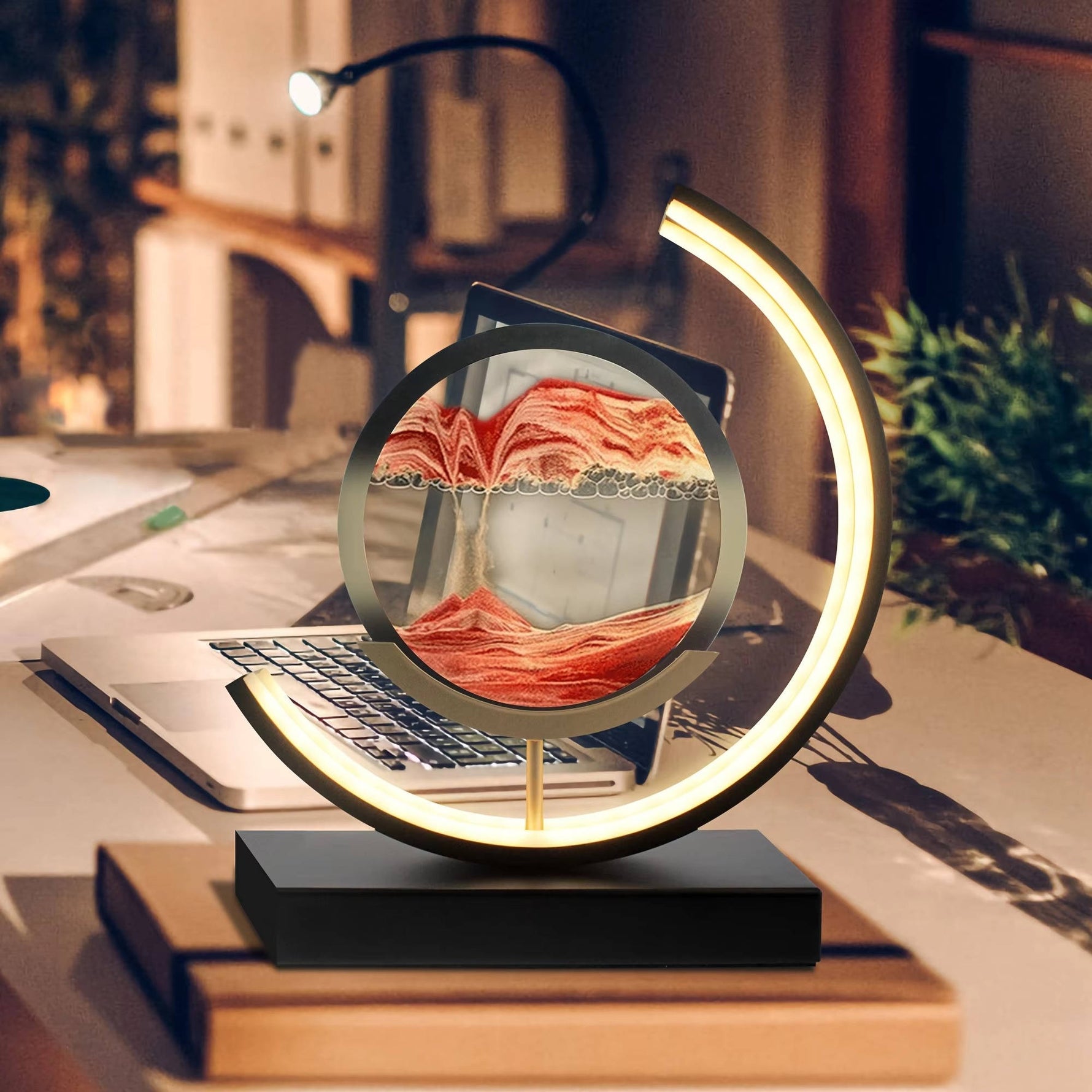 Tuzwa Moving Sand Art Lamp – 17.3-Inch 360° Rotating Quicksand Picture with 3 Light Colors & Adjustable Sand Flow