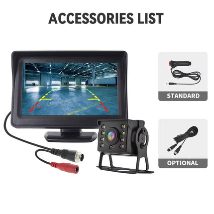 Wireless reverse camera for car, truck and caravan, 4.3 inch backup monitor with 170 degree lens and IP68