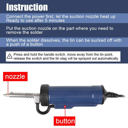 Automatic Electric Solder Sucker, Desoldering Gun with 3 Suction Nozzles – image 6