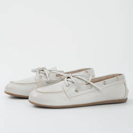 Women's genuine leather moccasins, lace-up cowhide flats with pigskin insole and TPR sole, sizes 6 to 8