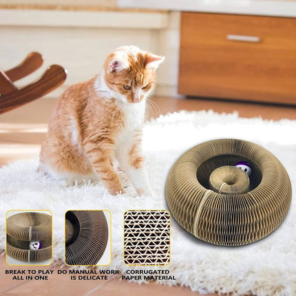 Cardboard Cat Scratcher with Ball Track, Foldable Cat Scratching Board