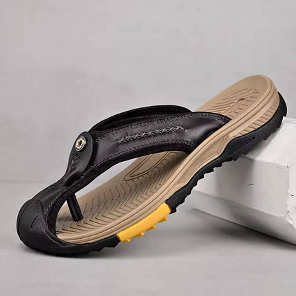 Mens Sandals, Closed Toe Leather Flip Flops for Men with Nonslip Rubber Sole – image 7