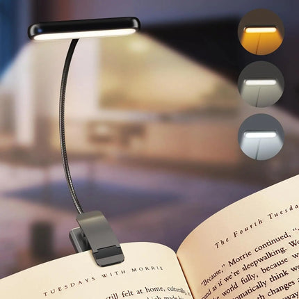 Book Light for Reading in Bed, Clip On Book Light Rechargeable with Gooseneck, LED Reading Light with 3 Color Modes