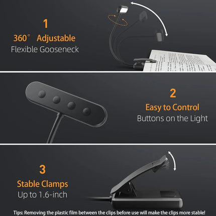 Book Light for Reading in Bed, Clip On Book Light Rechargeable with Gooseneck – image 5