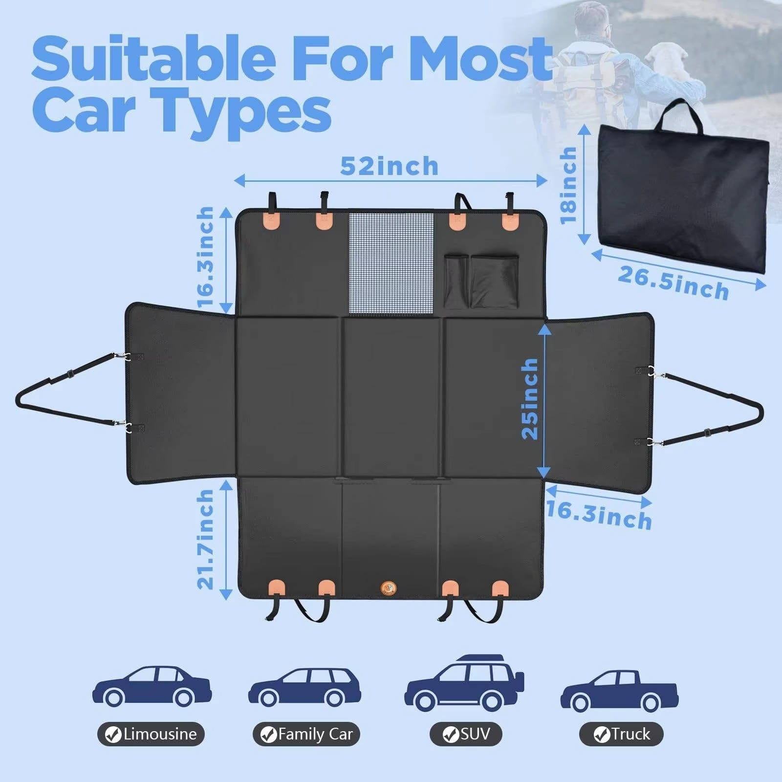 Tuzwa Dog Back Seat Extender – Hard Bottom Dog Car Seat Cover, Waterproof PU Leather Hammock, 400 lb Support, Mesh Window & Storage Pockets  Google Shopping / Merchant Center Title  Dog
