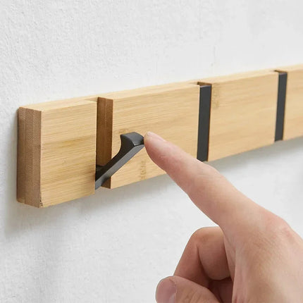 Bamboo Wall-Mounted Coat Rack with Hidden Hooks, 3, 4 or 5 Hook Rail, Aluminum Reinforced Towel Holder