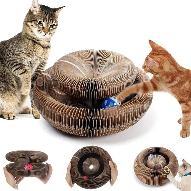 Cardboard Cat Scratcher Pad for Indoor Cats, Cat Scratching Board with Ball, Foldable Cat Interactive Toy