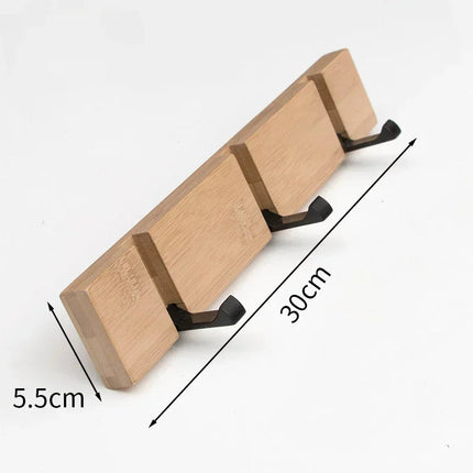 Bamboo Wall-Mounted Coat Rack with Hidden Hooks, 3, 4 or 5 Hook Rail, Aluminum Reinforced Towel Holder