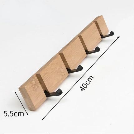 Bamboo Wall-Mounted Coat Rack with Hidden Hooks, 3, 4 or 5 Hook Rail, Aluminum Reinforced Towel Holder