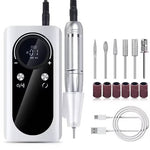 Tuzwa Electric Nail Drill Machine – 45,000 RPM Rechargeable E-File with LCD Display, 6 Metal Bits, Variable Speed & USB-C Charging
