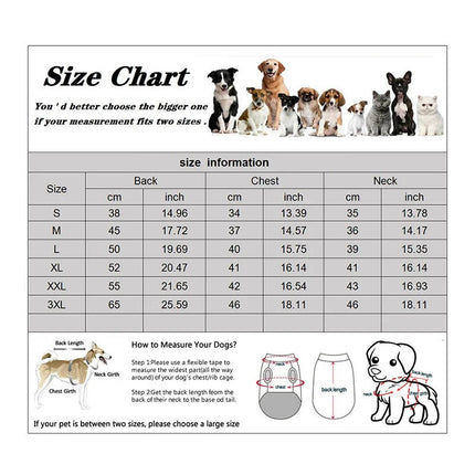 Waterproof Dog Winter Coat, Windproof Plush Lined Jacket with Reflective Strips, Velcro Closures and Harness Hole, Sizes S to 5XL, 6 Colors
