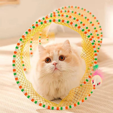 Cat Toy with Plush Mouse and Feather Bell, Collapsible Cat Hunting Toy