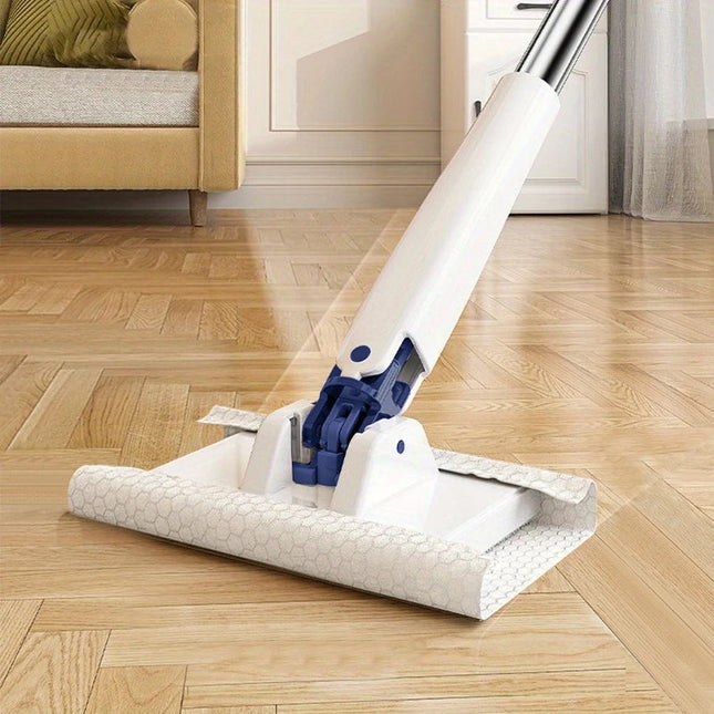 Mini Mop with Automatic Cloth Clip, Hands Free Mop with 360 Rotating Head for Floors Walls and Glass