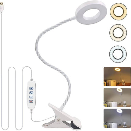 Desk Lamps, Clamp on Desk Lamp with Gooseneck, Dimmable LED Desk Lamp 3 Color Temperatures, Reading Lamp Clip on Light