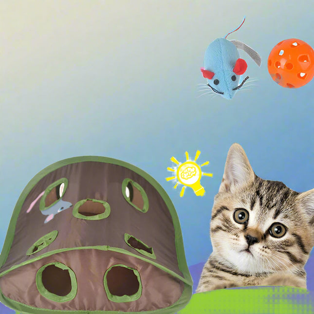 Interactive Cat Toy, 9 Hole Tunnel Cat Mice Game, Cat Mouse Toy with Ball for Hunting and Chasing