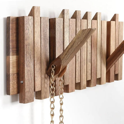 Wall Mounted Coat Rack with Flip Up Hooks, Wooden Coat Rack for Entryway and Hallway