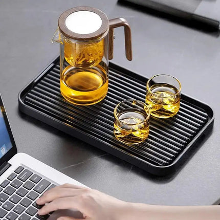 Water Separation Glass Teapot with Infuser, 500ml and 700ml Borosilicate Glass Tea Pot with Anti-Scald Wooden Handle and Strainer