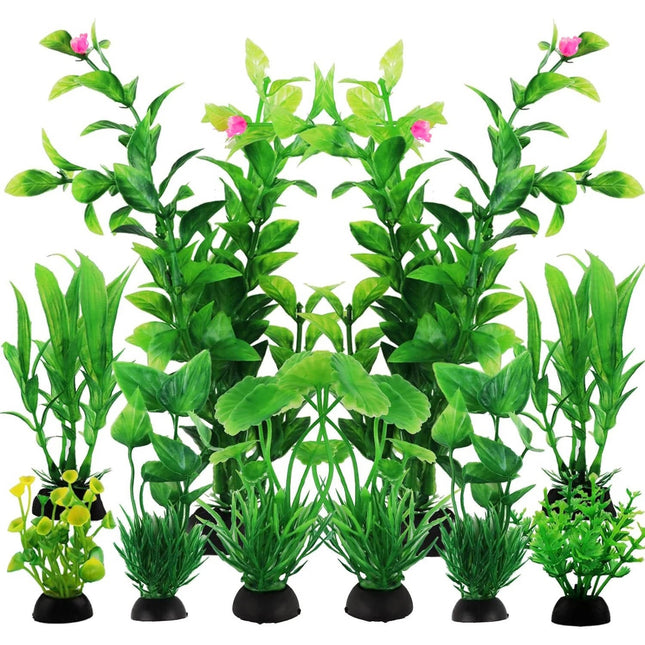 Fake Aquarium Plants 10 Pack, Fish Tank Decorations with Weighted Base