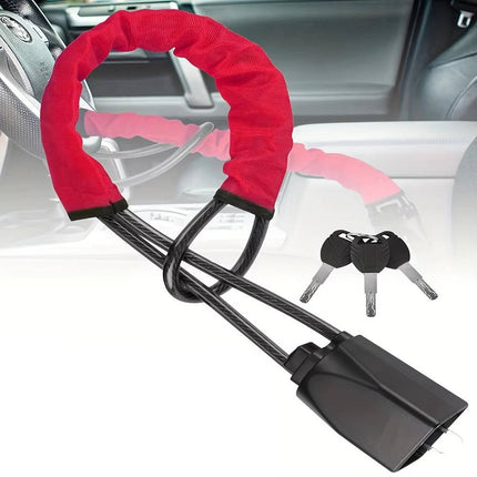 Braided Steel Cable Anti Theft Steering Wheel Lock with Seat Belt Lock and 3 Keys – image 7