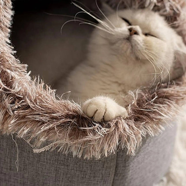 Cat Bed Cave for Indoor Cats, Covered Cat Cave Bed with Insulated Plush Lining